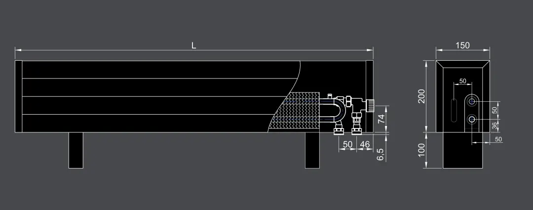 Напольная батарея ВКН 200 150 нижнее подключение
