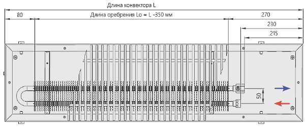 Внутрипольный конвектор отопления водяной 110 260