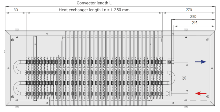 Convector heating water built in the floor VC 110 360  4PH