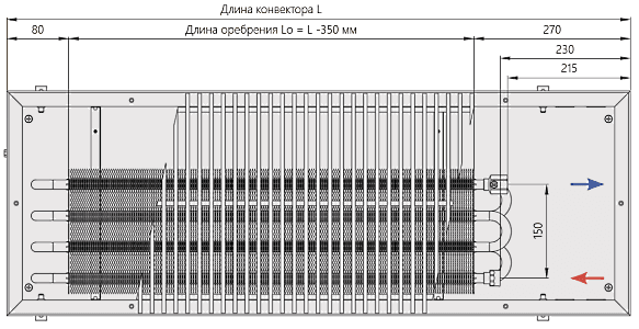 Конвектор отопления встраиваемый в пол 150 360