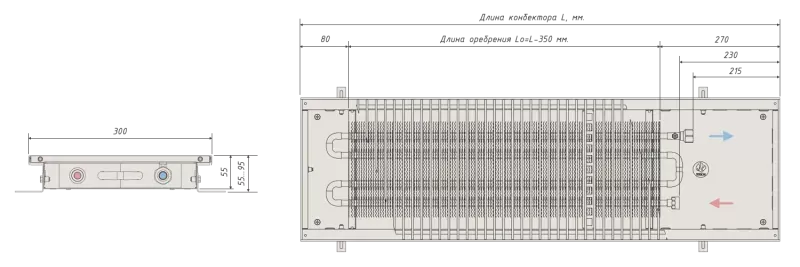 Встроенный в пол радиатор отопления 55 300
