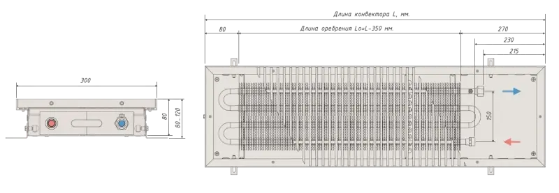 Конвектор напольный водяной встраиваемый ВК 80 300