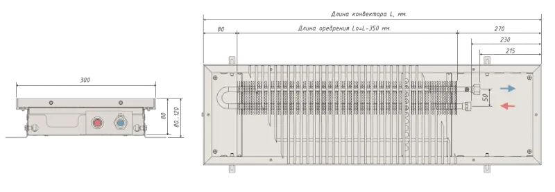 Конвектор напольный встраиваемый 80 300